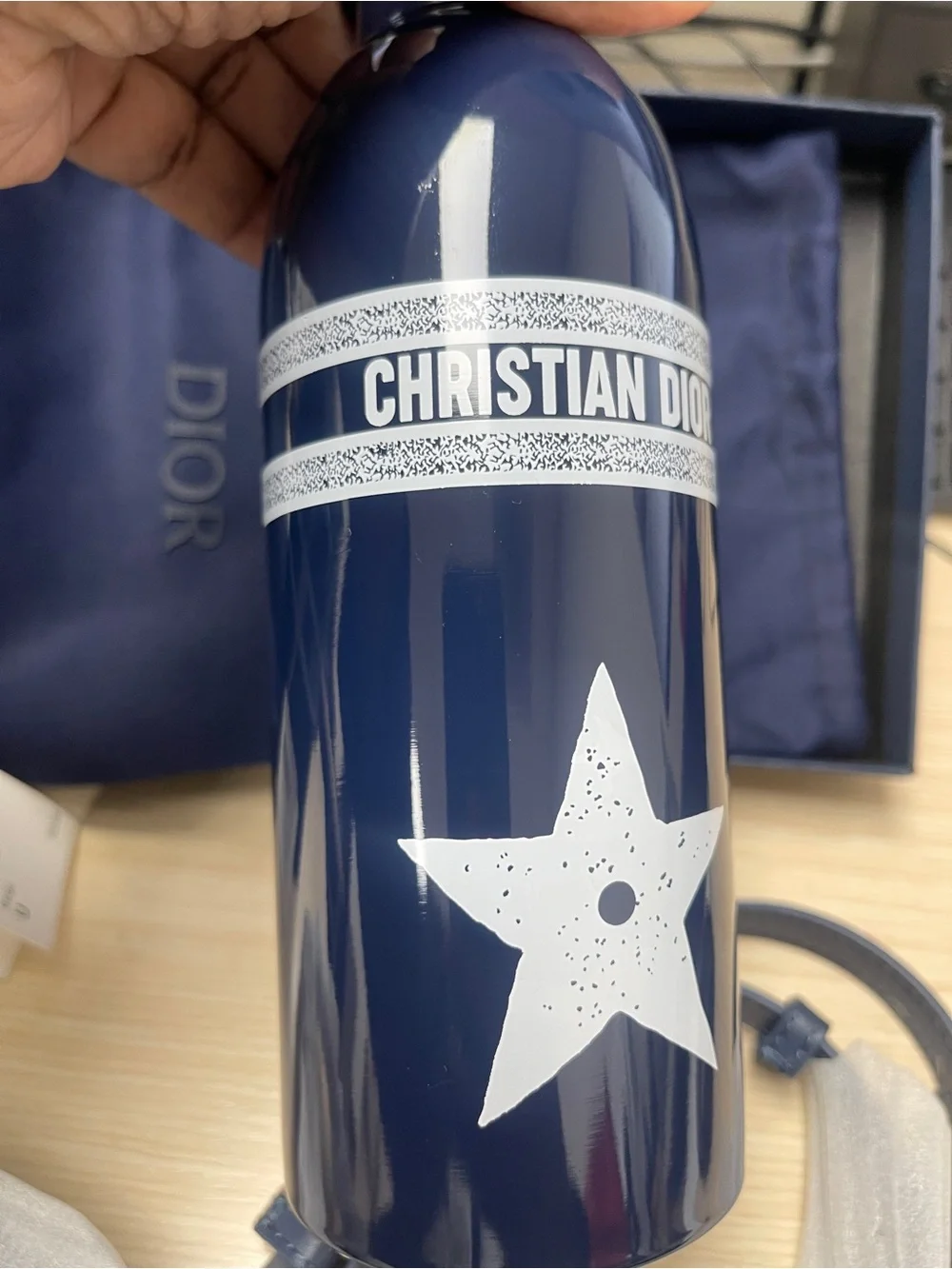 Dior Navy Water Bottle Tumbler Holder w/Strap Limited VIP Gift Novelty GWP NWT